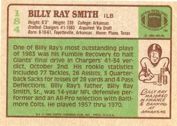 1984 Topps #184 Billy Ray Smith Back