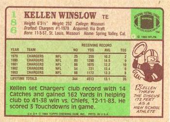 1984 Topps #186 Kellen Winslow Back