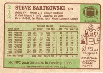 1984 Topps #212 Steve Bartkowski Back