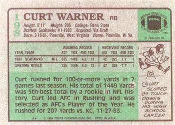 1984 Topps #198 Curt Warner Back