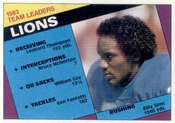 1984 Topps #250 Lions Team Leaders - Billy Sims Front