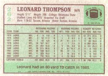 1984 Topps #262 Leonard Thompson Back