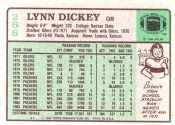 1984 Topps #266 Lynn Dickey Back