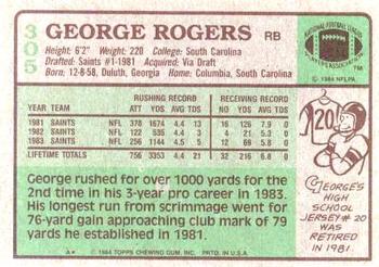 1984 Topps #305 George Rogers Back