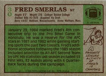 1984 Topps #30 Fred Smerlas Back