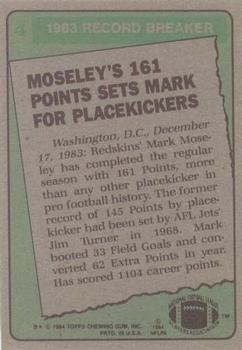 1984 Topps #4 Mark Moseley Back