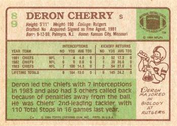 1984 Topps #89 Deron Cherry Back