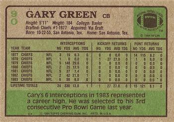 1984 Topps #90 Gary Green Back