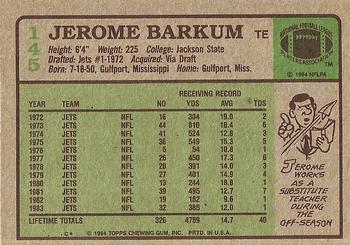 1984 Topps #145 Jerome Barkum Back