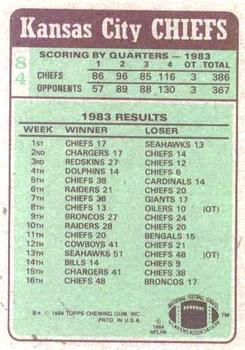 1984 Topps #84 1983 Team Leaders Chiefs - Carlos Carson Back