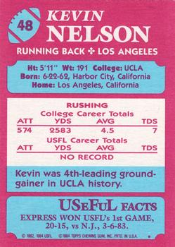 1984 Topps USFL #48 Kevin Nelson Back