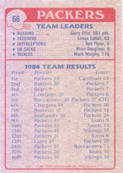 1985 Topps #66 Packers Team Leaders Back