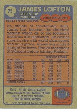 1985 Topps #75 James Lofton Back