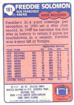 1985 Topps #161 Freddie Solomon Back