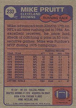 1985 Topps #233 Mike Pruitt Back