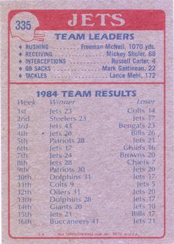 1985 Topps #335 Jets Team Leaders Back