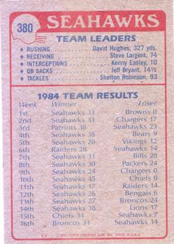 1985 Topps #380 Seahawks Team Leaders Back
