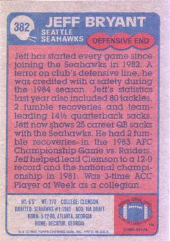 1985 Topps #382 Jeff Bryant Back