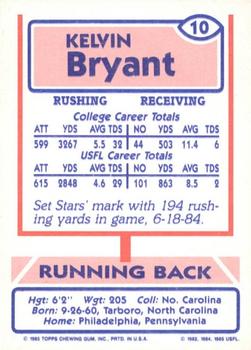 1985 Topps USFL #10 Kelvin Bryant Back