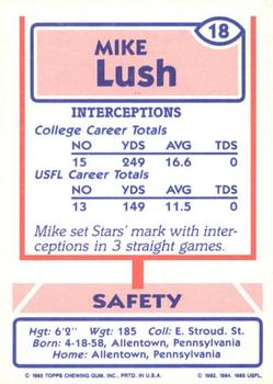 1985 Topps USFL #18 Mike Lush Back