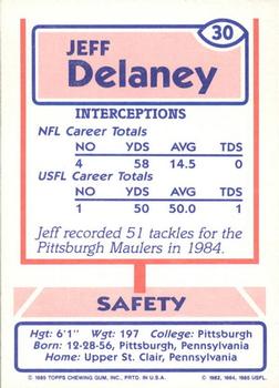 1985 Topps USFL #30 Jeff Delaney Back