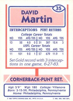 1985 Topps USFL #35 David Martin Back