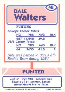 1985 Topps USFL #48 Dale Walters Back