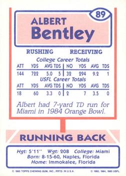 1985 Topps USFL #89 Albert Bentley Back