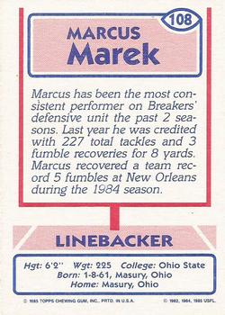 1985 Topps USFL #108 Marcus Marek Back