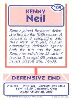 1985 Topps USFL #109 Kenny Neil Back