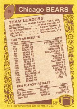 1986 Topps #9 Bears Team Leaders Back