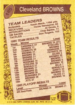 1986 Topps #185 Browns Team Leaders Back