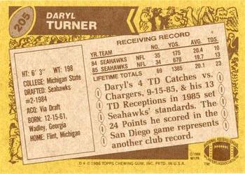 1986 Topps #205 Daryl Turner Back