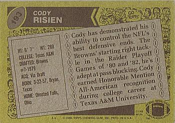 1986 Topps #193 Cody Risien Back