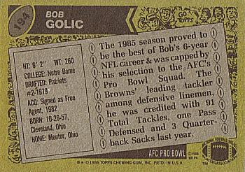 1986 Topps #194 Bob Golic Back