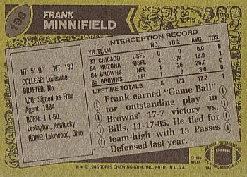 1986 Topps #198 Frank Minnifield Back
