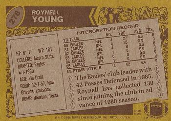 1986 Topps #278 Roynell Young Back
