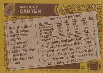 1986 Topps #297 Anthony Carter Back