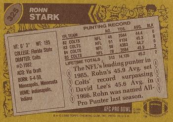 1986 Topps #325 Rohn Stark Back