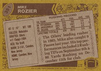 1986 Topps #351 Mike Rozier Back