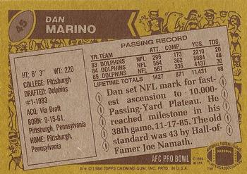 1986 Topps #45 Dan Marino Back