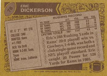 1986 Topps #78 Eric Dickerson Back