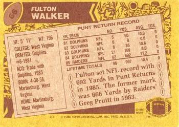 1986 Topps #66 Fulton Walker Back