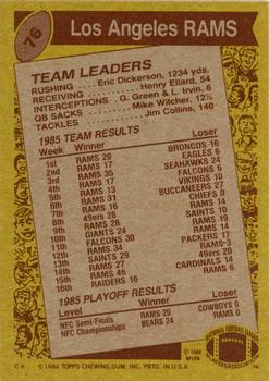 1986 Topps #76 Rams Team Leaders Back
