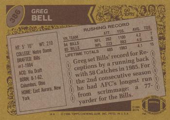 1986 Topps #386 Greg Bell Back