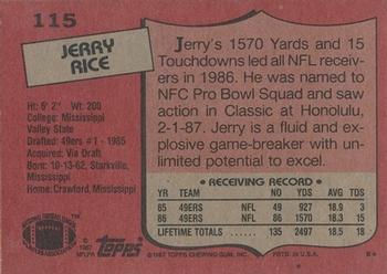 1987 Topps #115 Jerry Rice Back