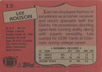 1987 Topps #13 Lee Rouson Back