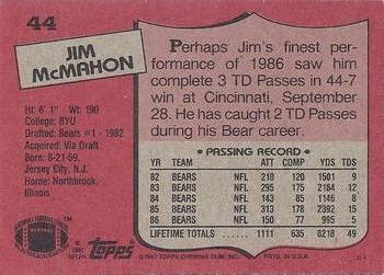 1987 Topps #44 Jim McMahon Back