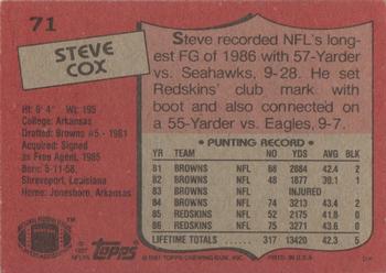 1987 Topps #71 Steve Cox Back