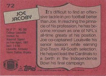1987 Topps #72 Joe Jacoby Back